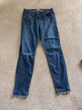 J. Crew Dark Blue Skinny Jeans with Knee Rip